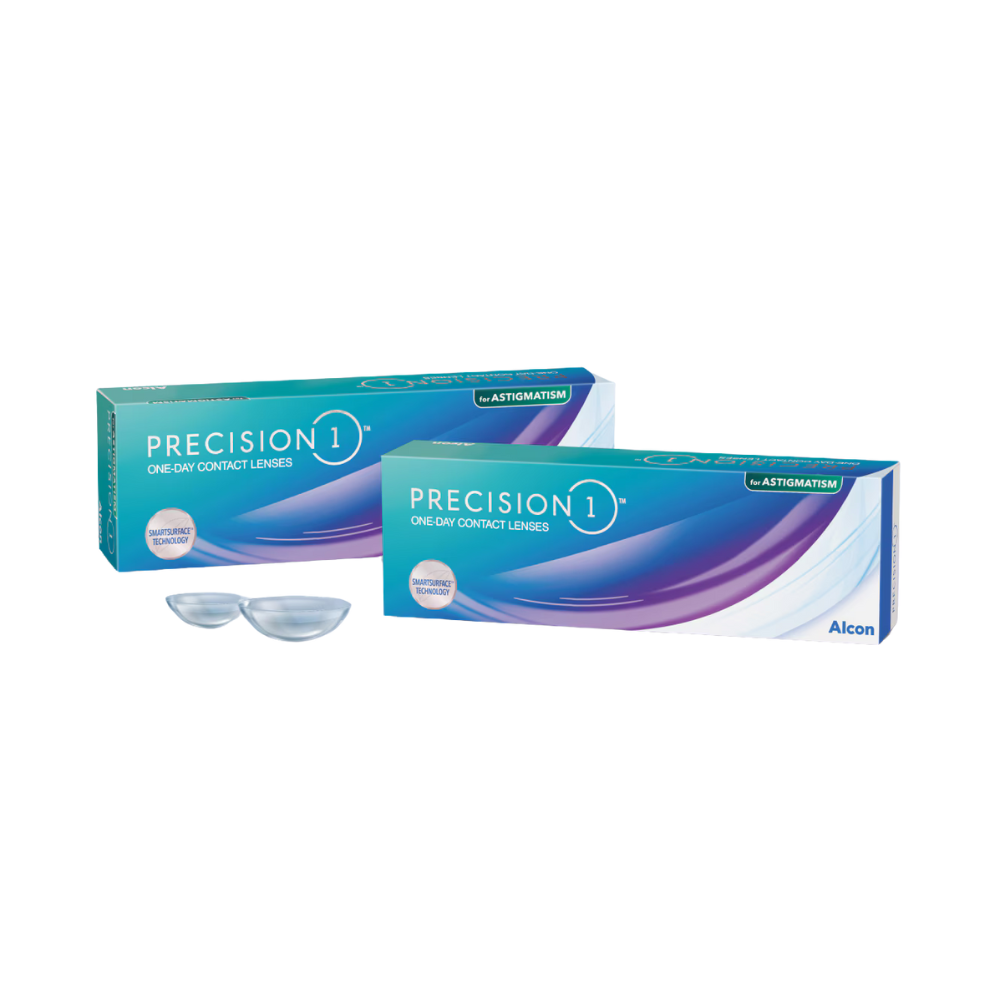 Close-up of PRECISION1® contact lens showcasing SMARTSURFACE® Technology