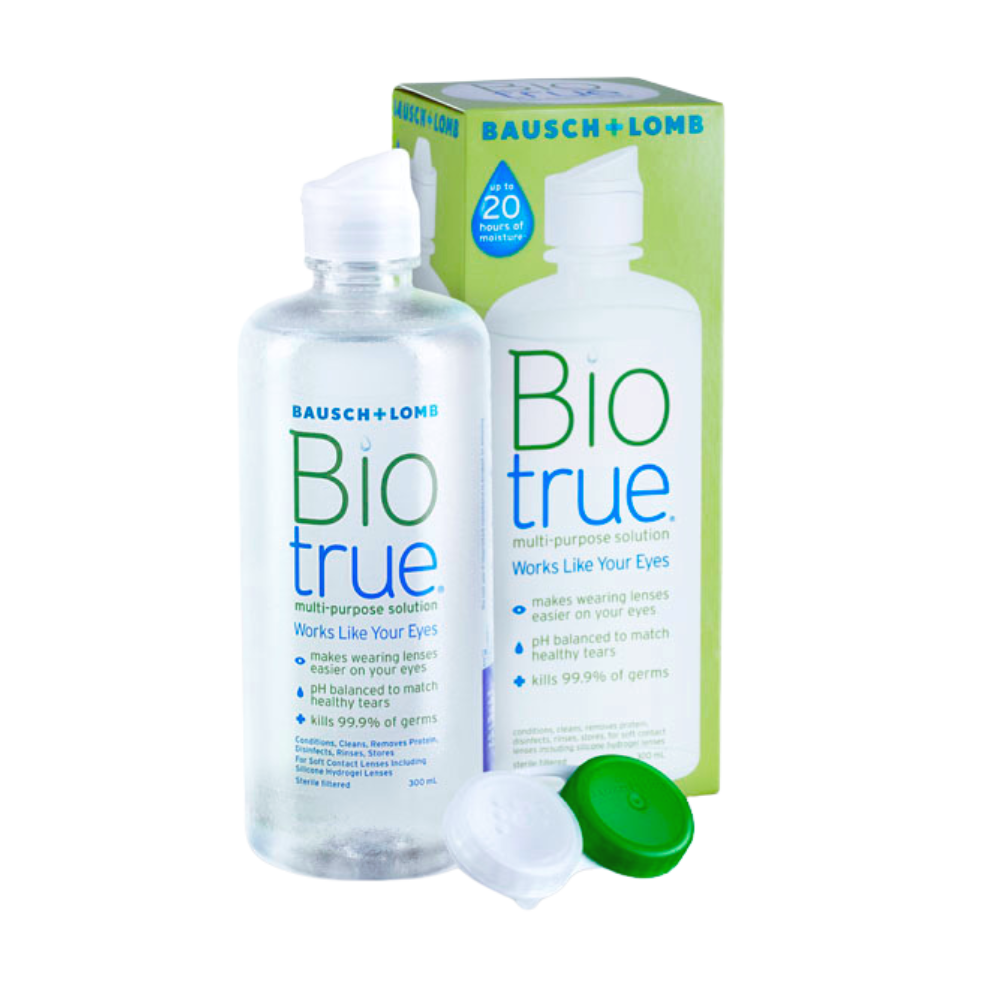 Biotrue contact lens solution twin pack with standard and travel-sized bottles
